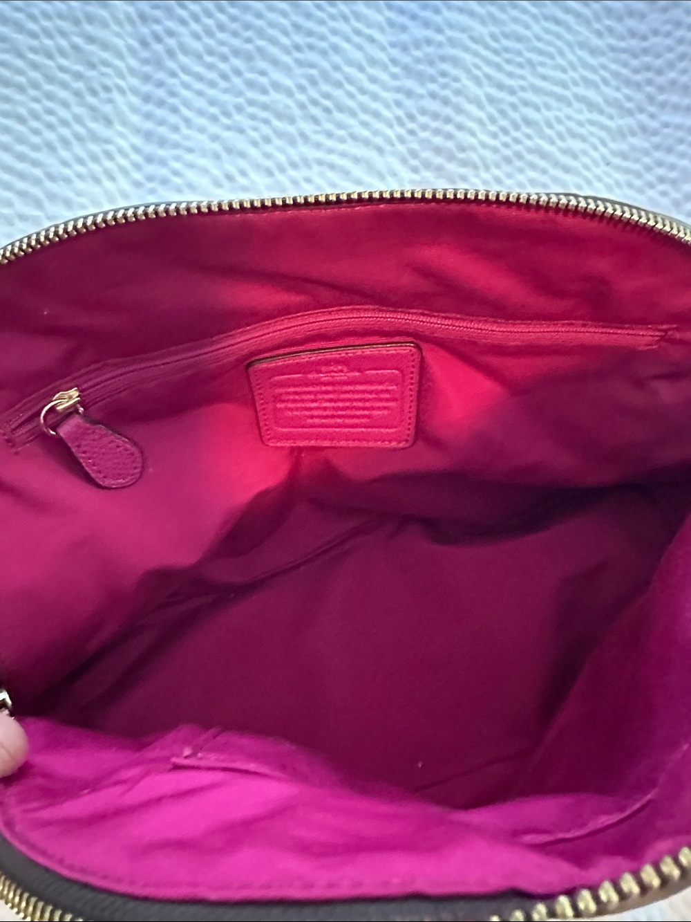 Coach Brown Signature Satchel with Pink Trim and Handles - Picture 5 of 7